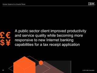A public sector client improved productivity and service quality while becoming more responsive to new Internet banking capabilities for a tax receipt application 