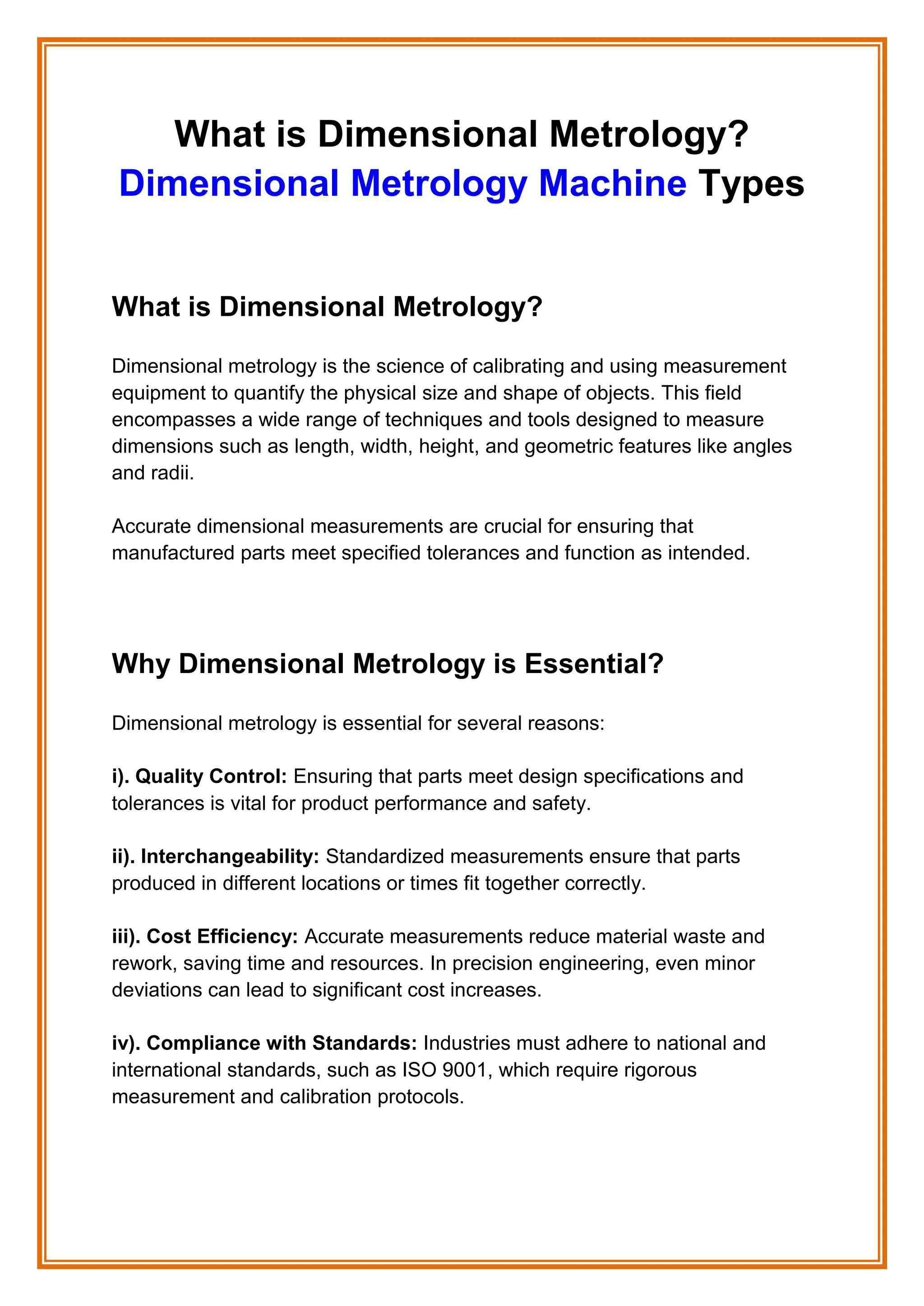 What is Dimensional Metrology? Dimensional Metrology Machine Types.pdf