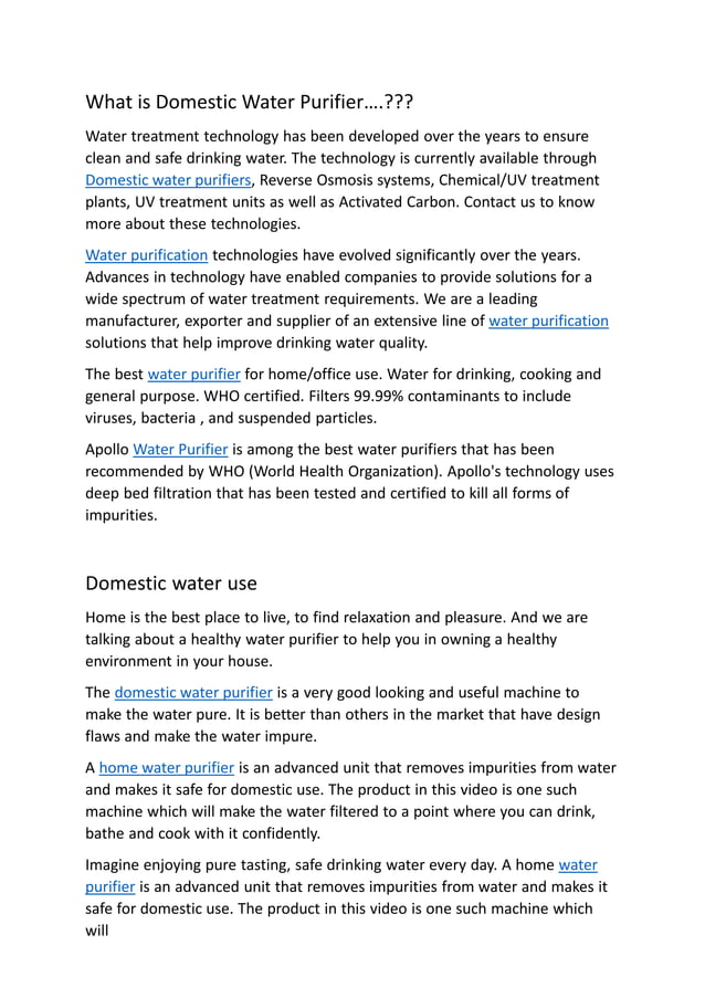 What Is Domestic Water Purifier Article 26 may 23 ppt