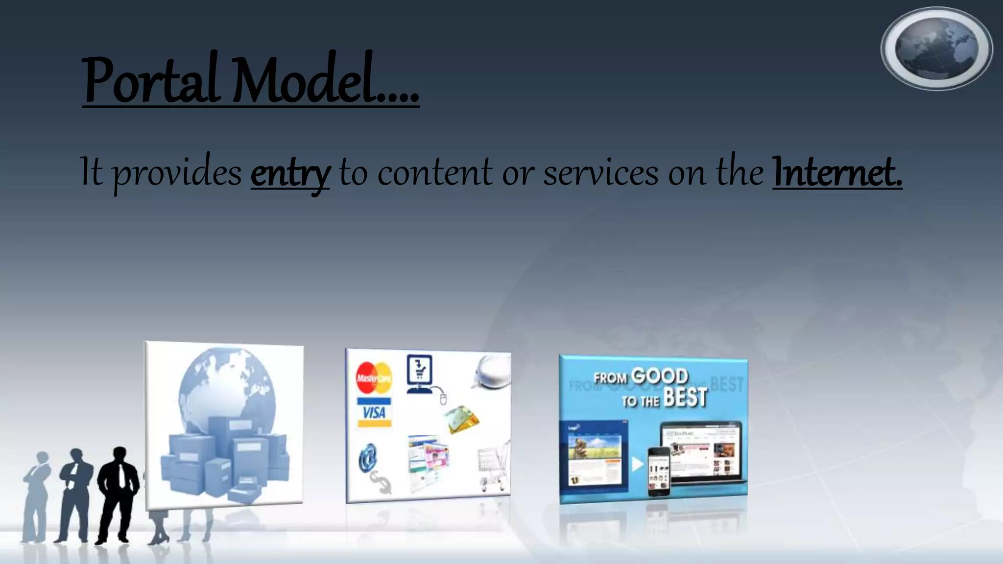 Portal Model….
It provides entry to content or services on the Internet.
 