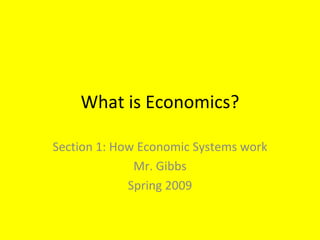 What is Economics? Section 1: How Economic Systems work Mr. Gibbs Spring 2009 