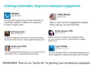 Creating sustainable, long-term employee engagement
REMEMBER: There is no “quick-fix” to getting your employees engaged.
 
