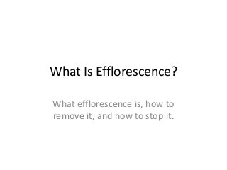 What Is Efflorescence?
What efflorescence is, how to
remove it, and how to stop it.
 