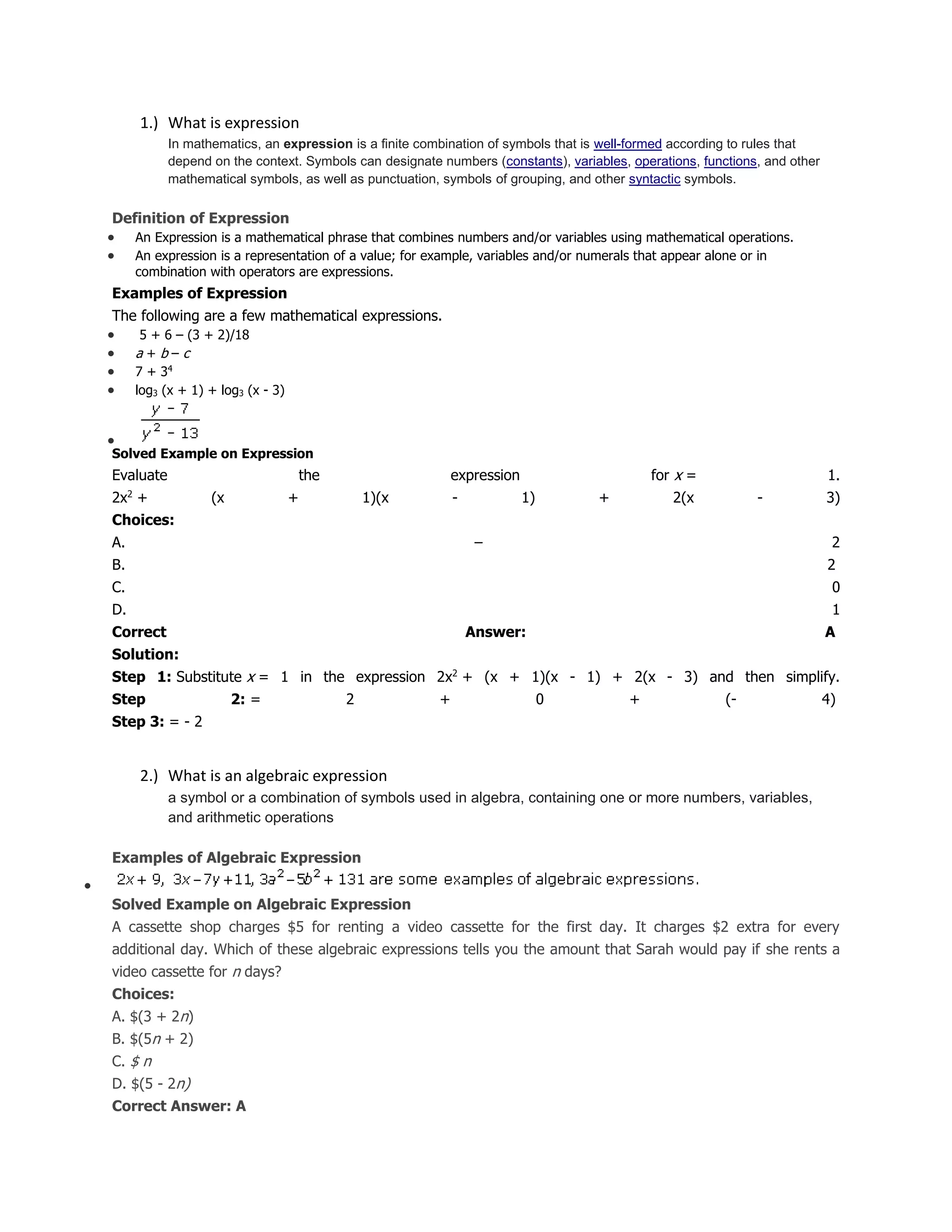 What is expression | DOCX | Programming Languages | Computing