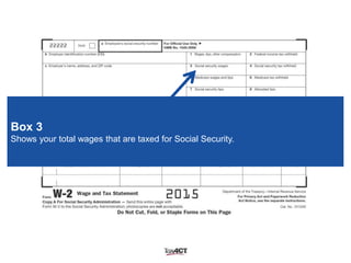 Box 3
Shows your total wages that are taxed for Social Security.
 