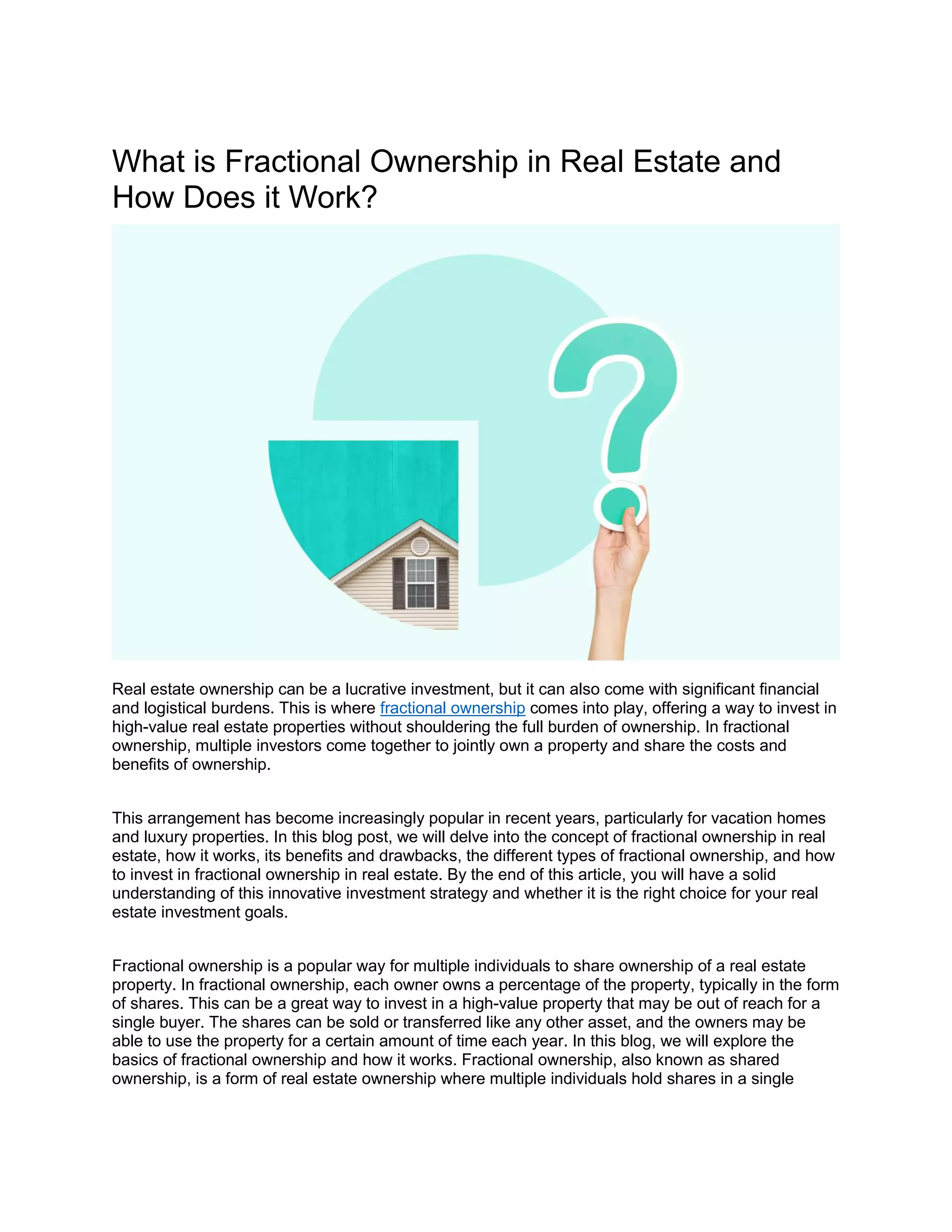 Image showcasing What is Fractional Ownership in Real Estate and How Does it Work | PDF