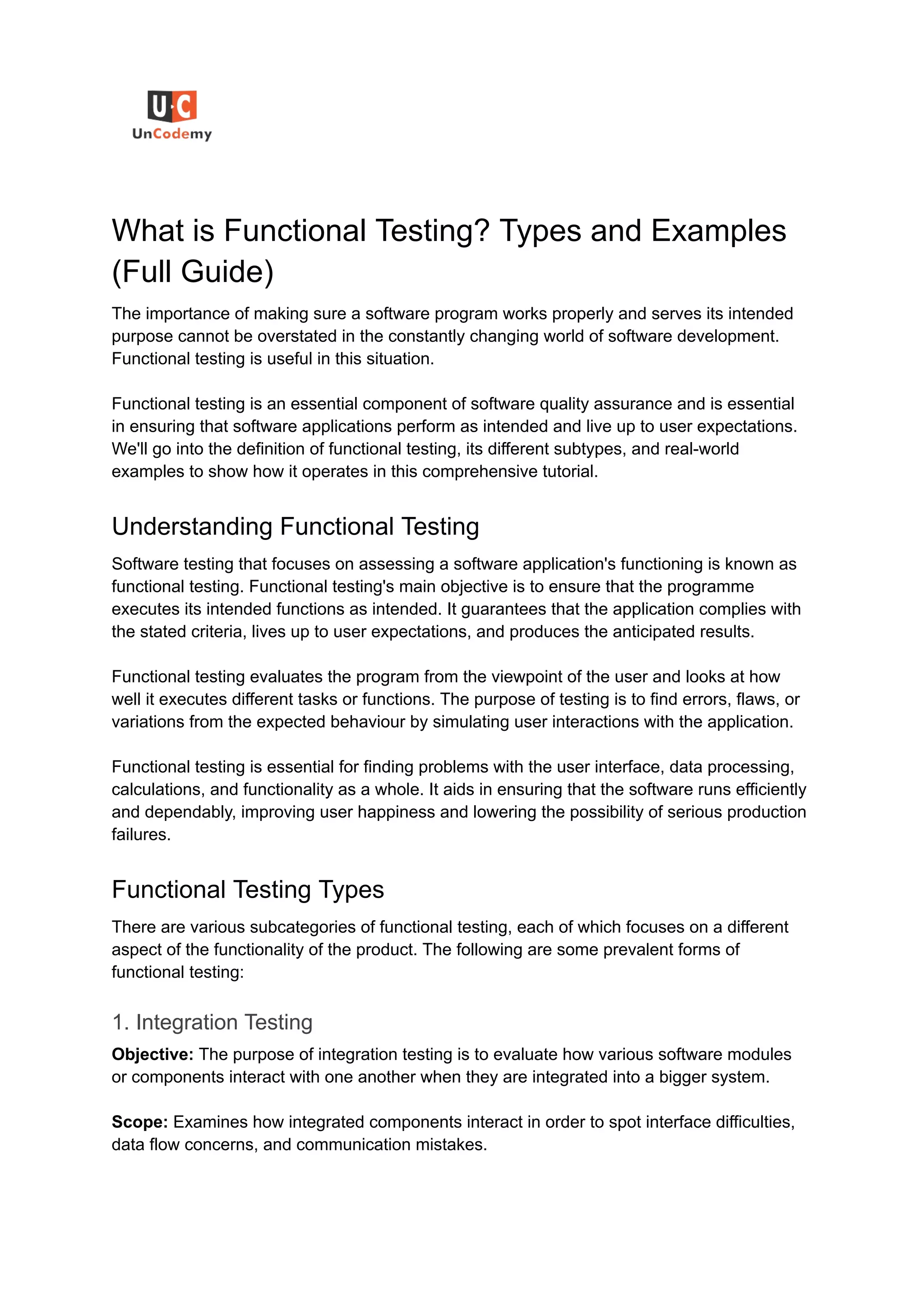 What is Functional Testing? Types and Examples | PDF