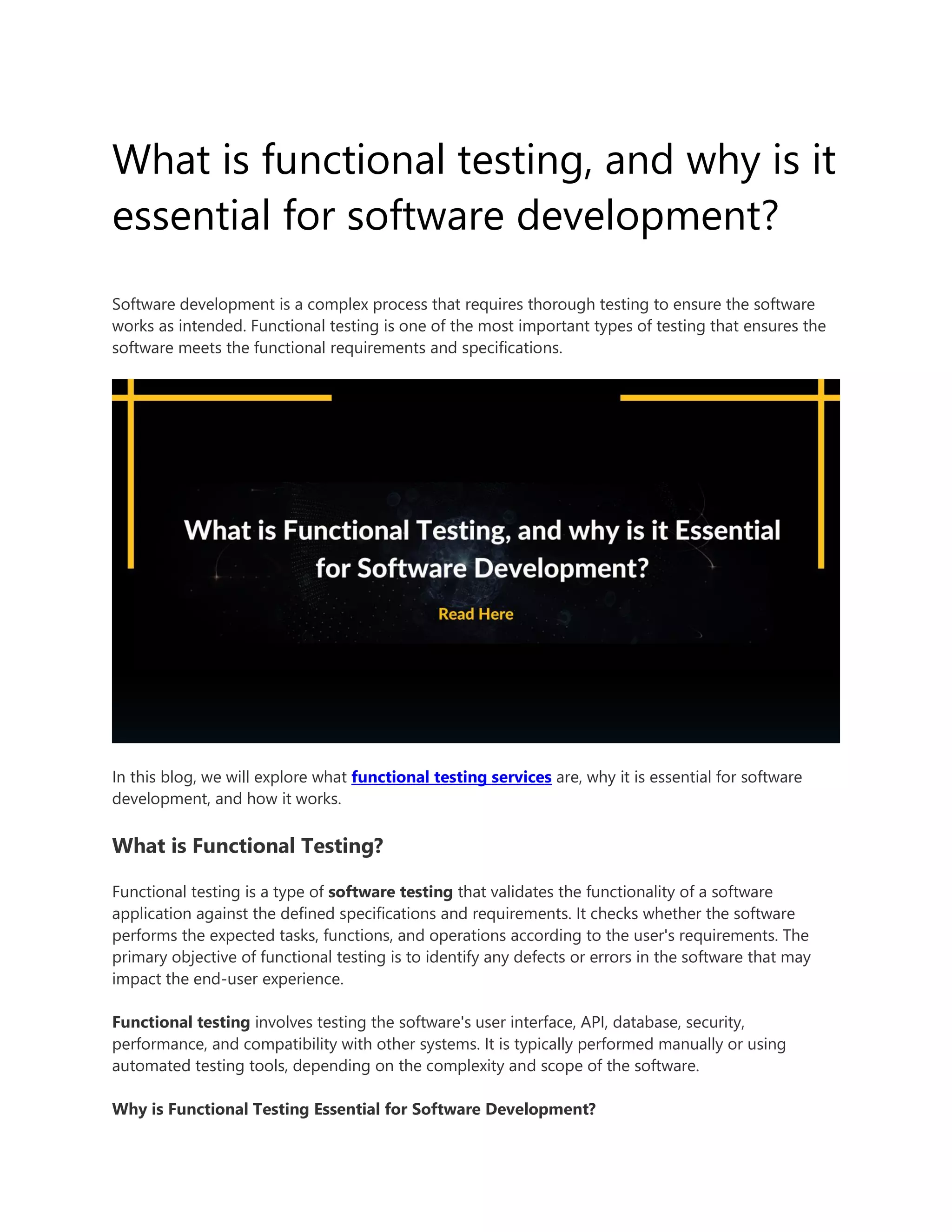 What is functional testing, and why is it essential for software ...