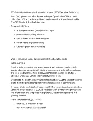 What is Generative Engine Optimization (GEO)? A Complete Guide | DOCX