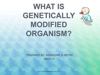 WHAT IS GENETICALLY MODIFIED ORGANISM? PREPARED BY: GERALDINE D. REYES  BSED I-C 