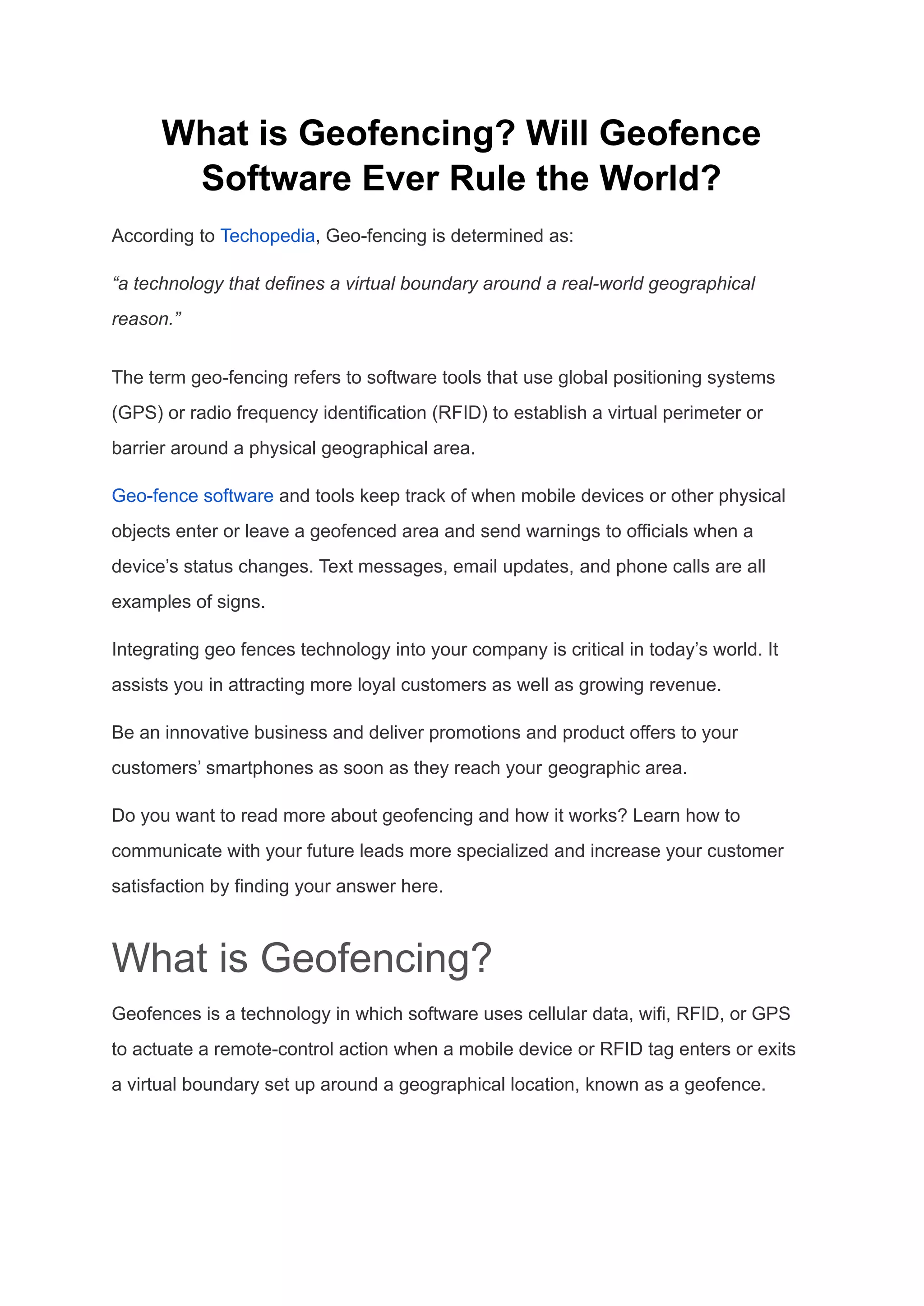 What is geofencing? Will geofence software ever rule the world? | PDF