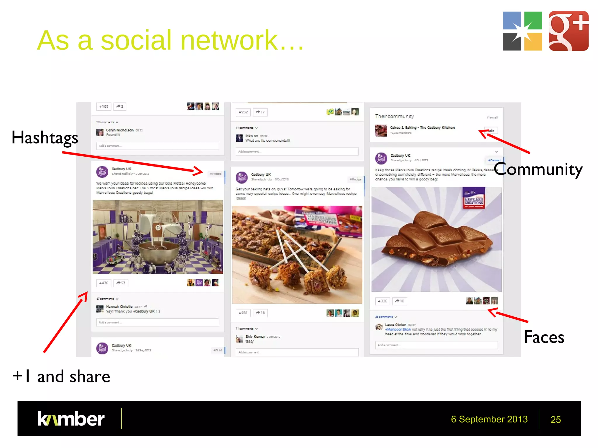 6 September 2013 25
As a social network…
Community
+1 and share
Hashtags
Faces
 