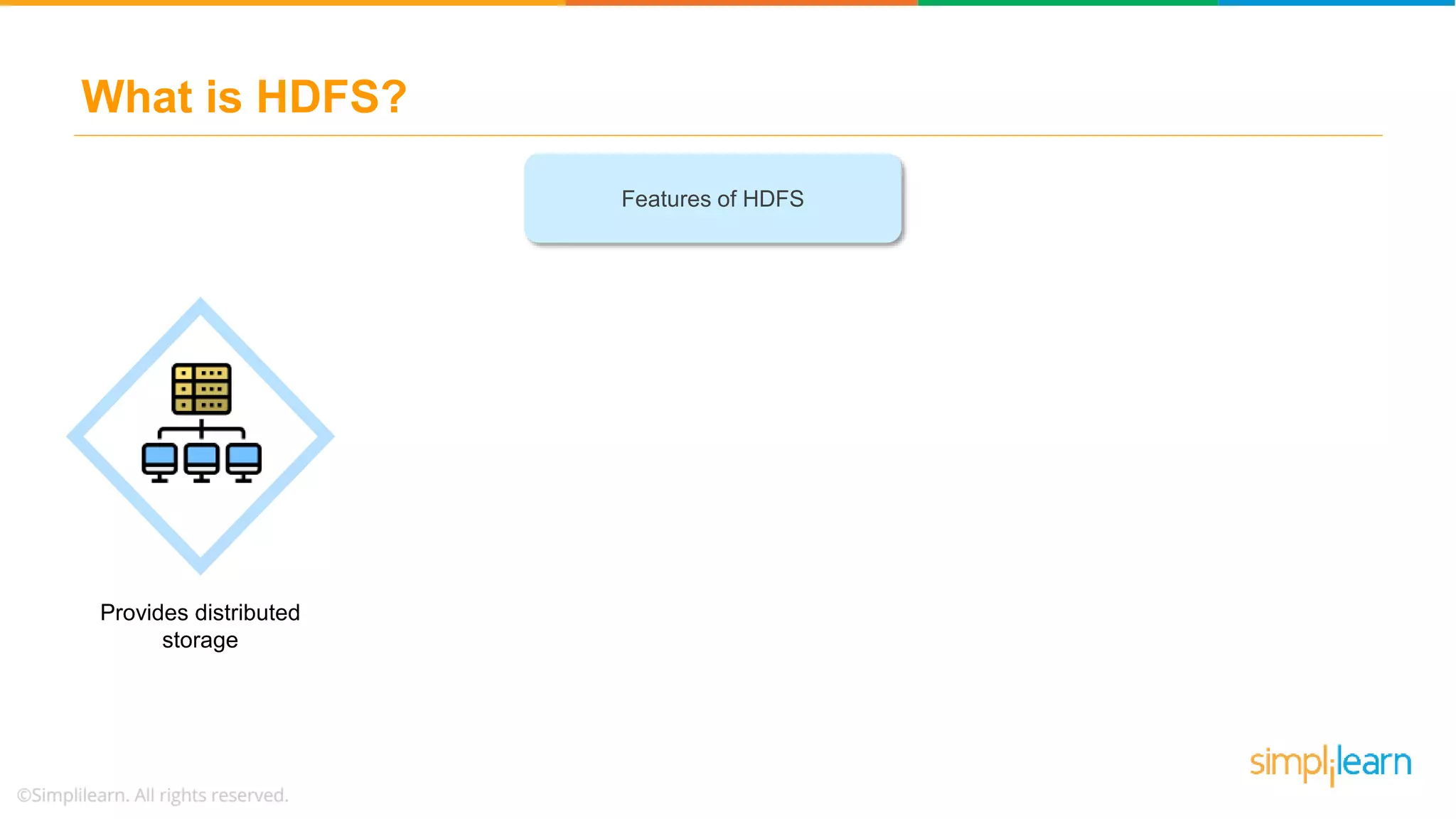 What is HDFS?
Provides distributed
storage
Features of HDFS
 