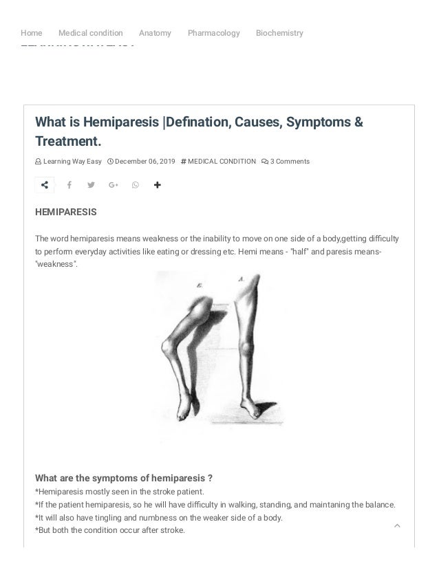 What is hemiparesis defination, causes, symptoms &amp; treatment