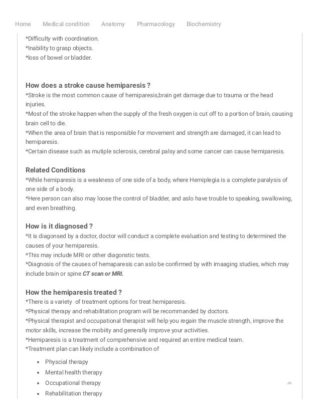What is hemiparesis defination, causes, symptoms &amp; treatment