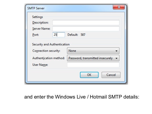 hotmail smtp server settings