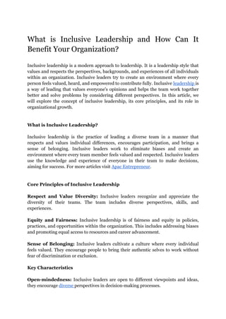 What is Inclusive Leadership and How Can It Benefit Your Organization | PDF