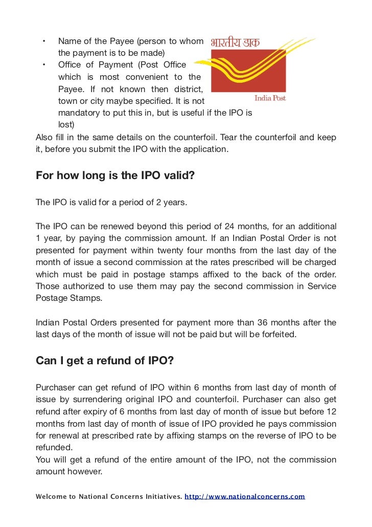 What is ipo indian postal order