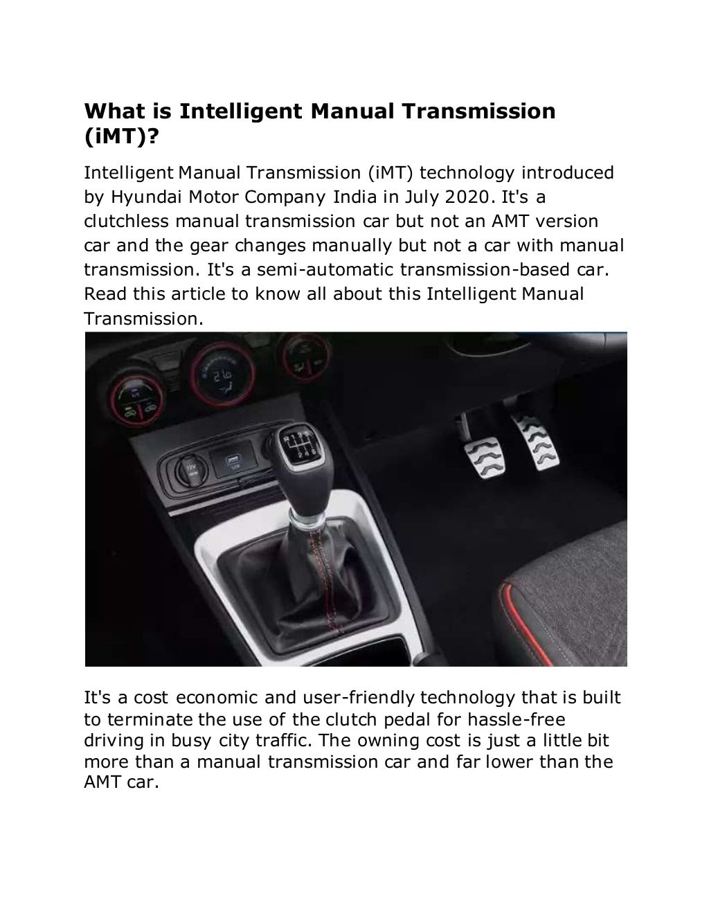 What is intelligent manual transmission (iMT) used by Hyundai Motor
