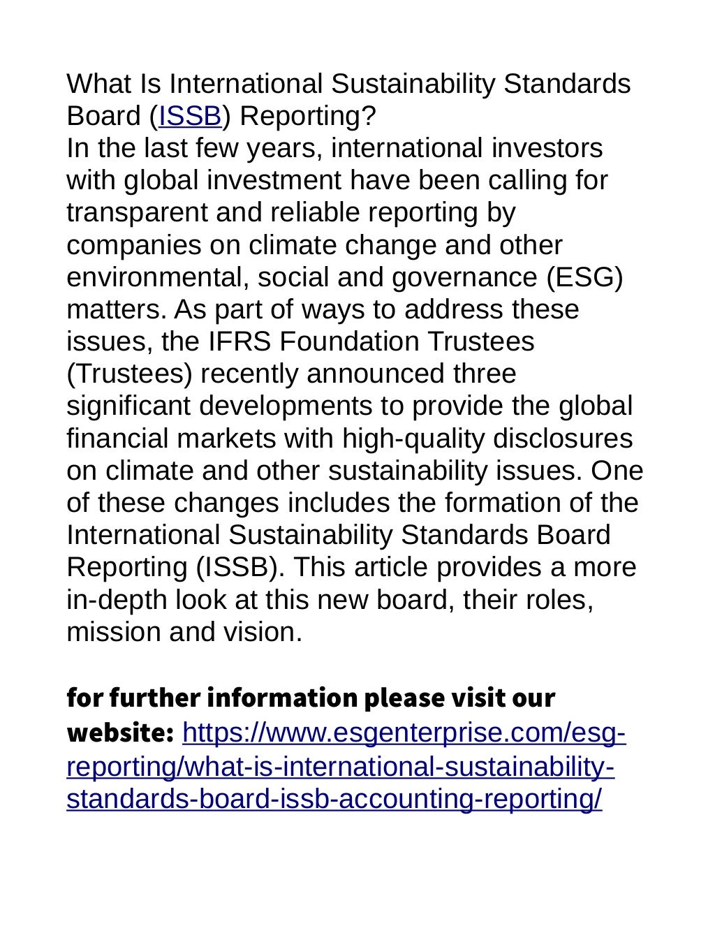 What Is International Sustainability Standards Board (ISSB) Reporting?