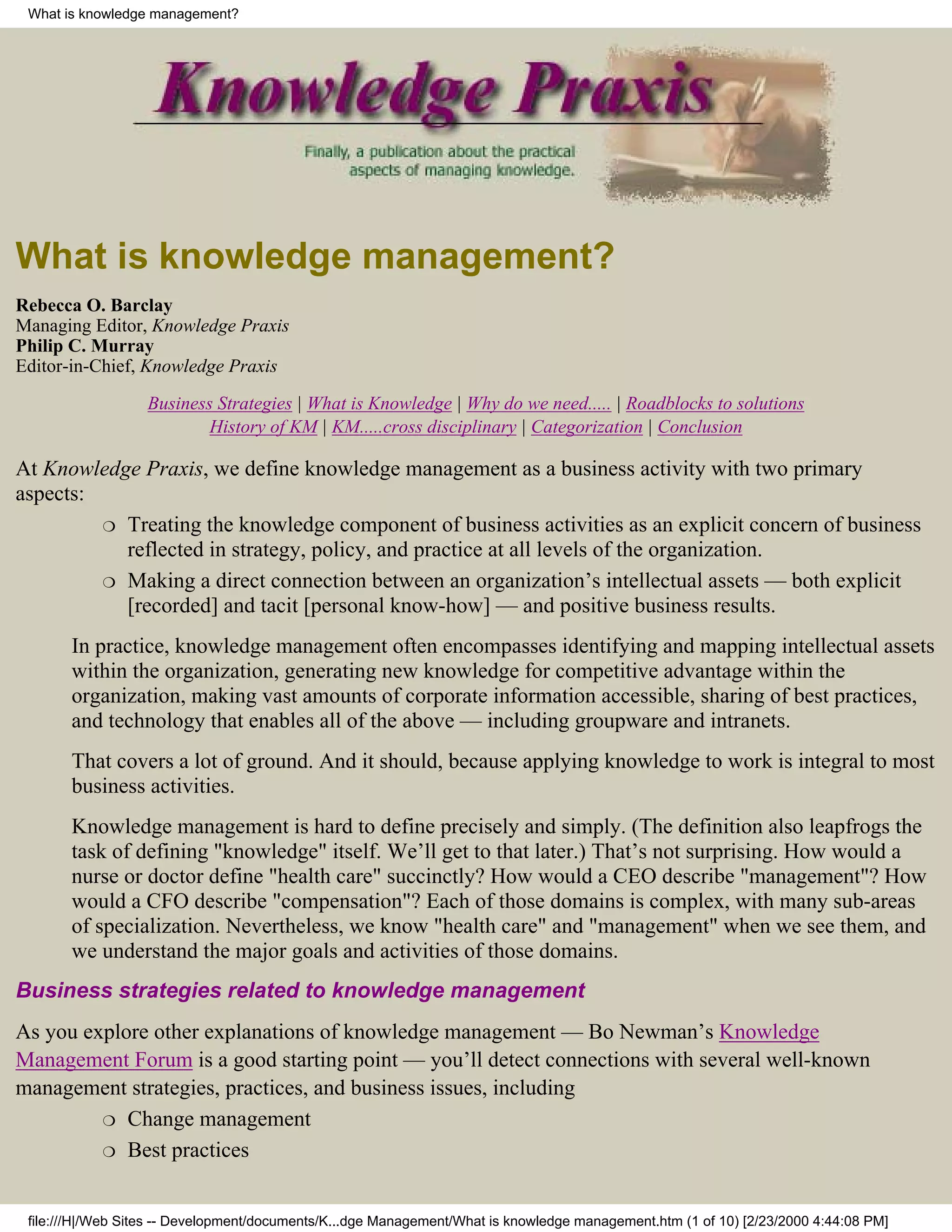 What is knowledge management | PDF