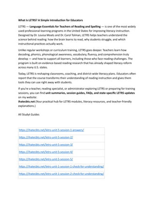 LETRS Overview for Teachers: Reading Science Essentials | PDF