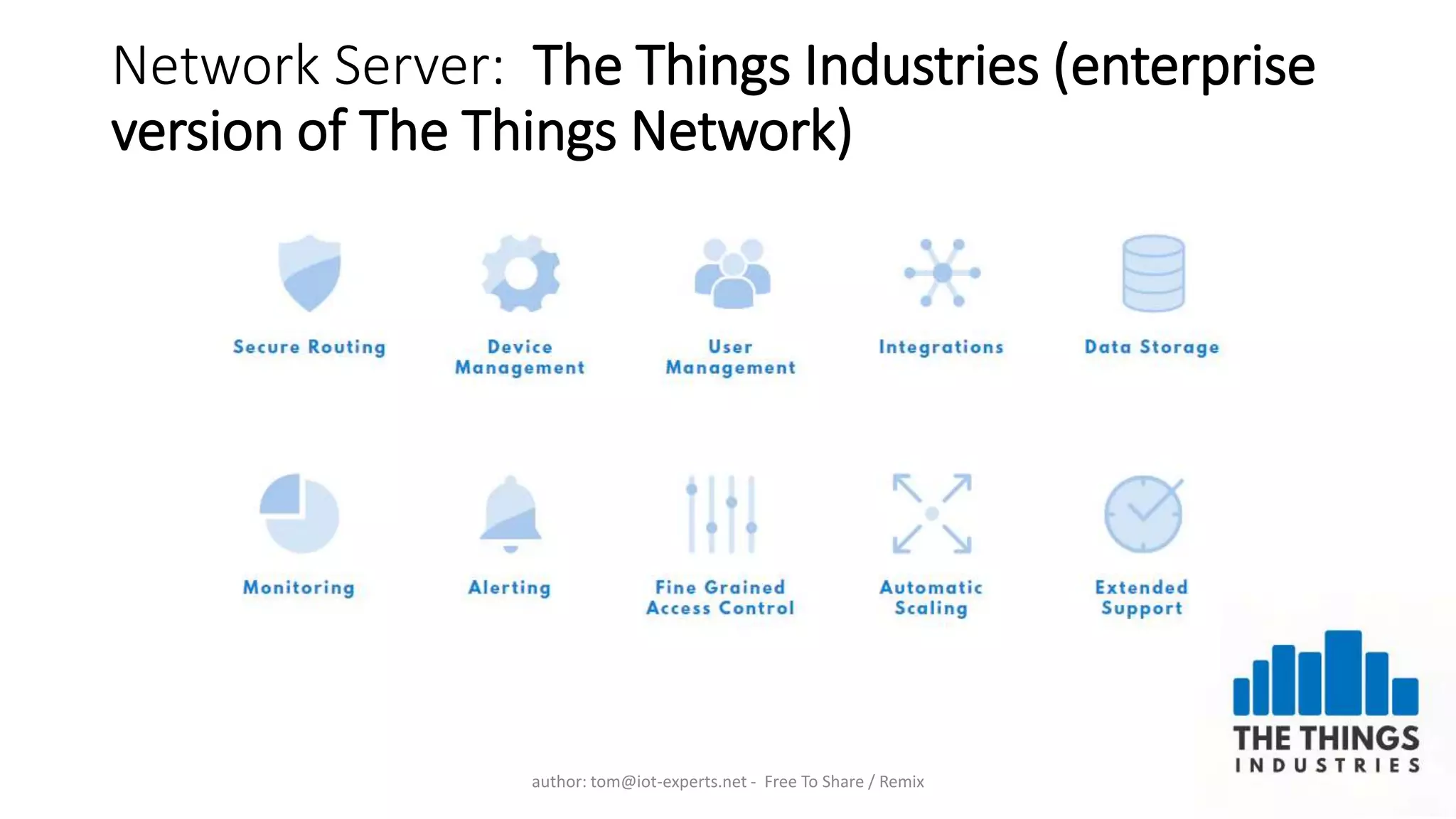 Network Server: The Things Industries (enterprise
version of The Things Network)
author: tom@iot-experts.net - Free To Share / Remix
 