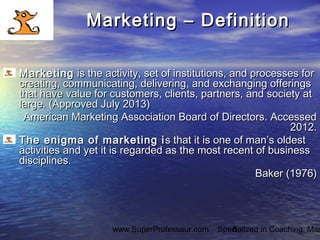 What is Marketing ? Definition of Marketing on www.SuperProfesseur.com  by Professeur Ronald Tintin