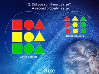 2. Did you sort them by size?
         A second property is size.




                               Small objects




Large objects




                Size
 