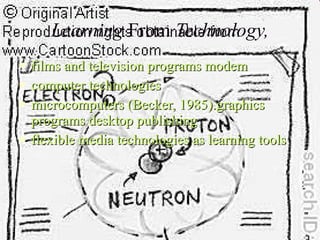 Learning  From  Technology, films and television programs modem  computer technologies microcomputers (Becker, 1985).graphics programs desktop publishing flexible media technologies as learning tools 