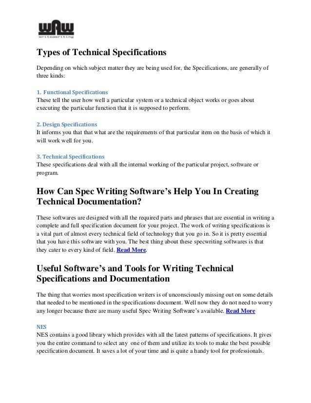 What is meant by technical spec of specification