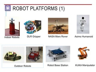 ROBOT PLATFORMS (1)
Indoor Robots DLR Gripper NASA Mars Rover Asimo Humanoid
Outdoor Robots Robot Base Station KUKA Manipulator
 