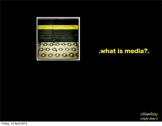 citizenbay
simply does it
.what is media?.
Friday, 13 April 2012
 