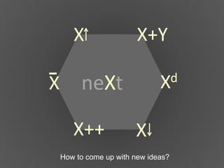 Xd
X++
X X+Y
X
X
neXt
How to come up with new ideas?
 