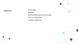 Agenda Introduction
Meetings
Business Applications and Processes
Front-Line Workforce
Employee Experience
 