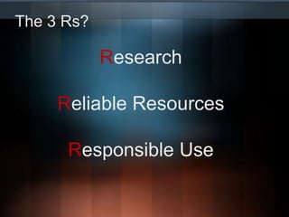 Increase awareness of web 2.0 tools for education Incorporate the 3 Rs into teaching