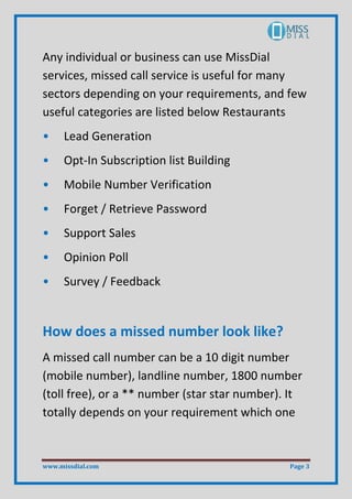 What is missed call service | PDF