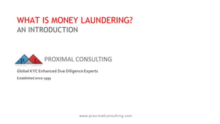 www.proximalconsulting.com
WHAT IS MONEY LAUNDERING?
AN INTRODUCTION
Global KYC Enhanced Due Diligence Experts
Established since 1999
 