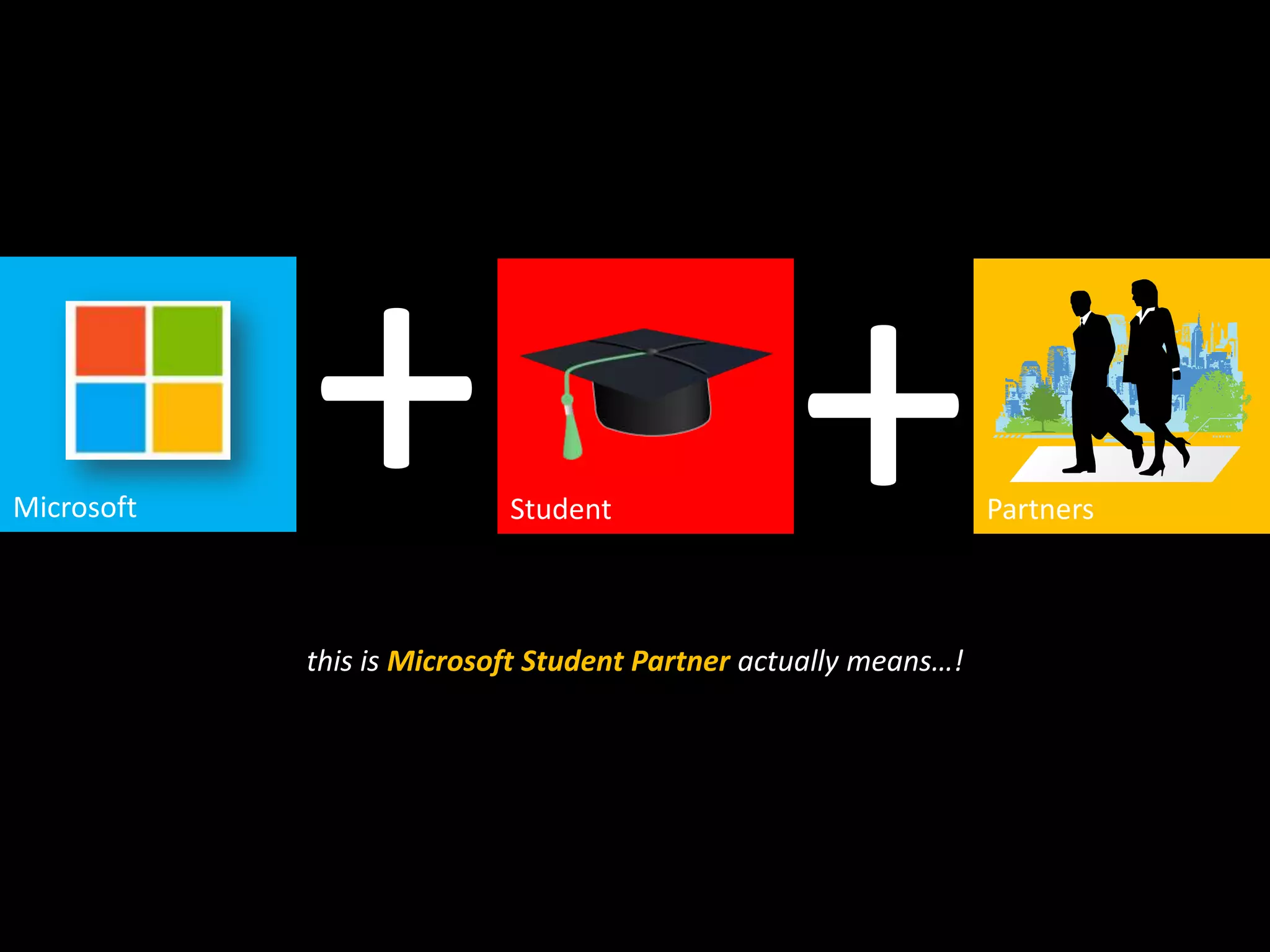Microsoft
            + +            Student                               Partners



            this is Microsoft Student Partner actually means…!
 