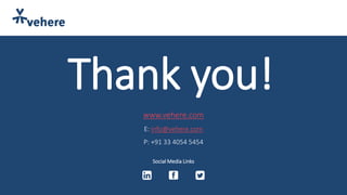 Thank you!
www.vehere.com
E: info@vehere.com
P: +91 33 4054 5454
Social Media Links
 