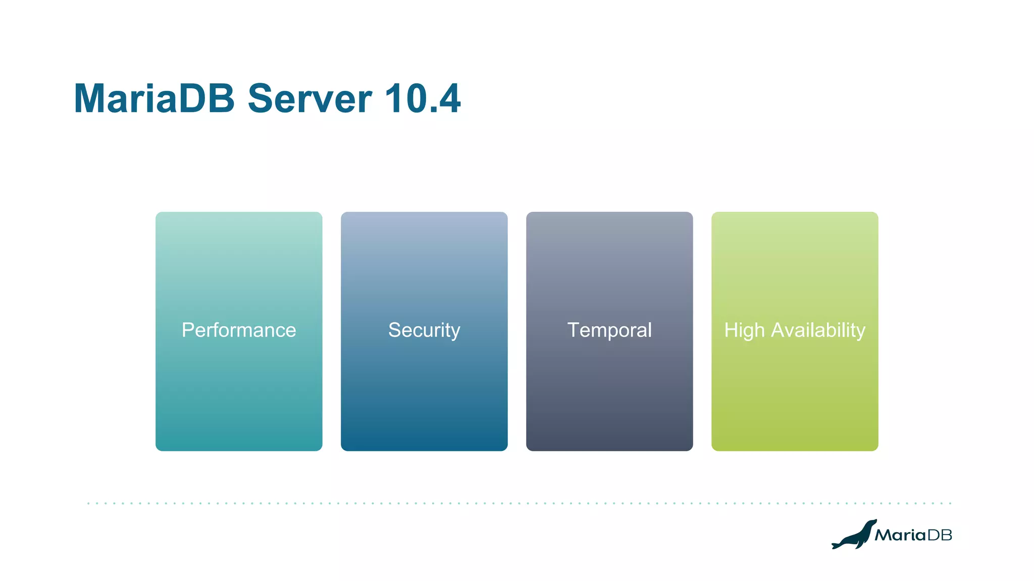 MariaDB Server 10.4
Performance Security Temporal High Availability
 