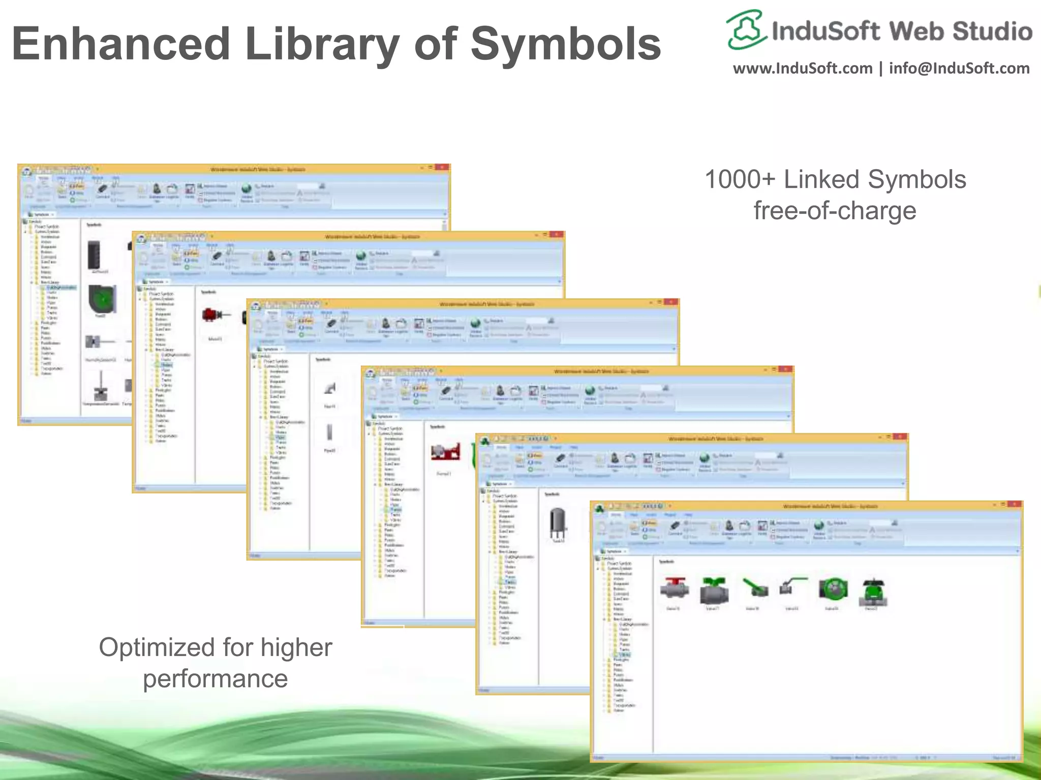 www.InduSoft.com | info@InduSoft.com
1000+ Linked Symbols
free-of-charge
Optimized for higher
performance
Enhanced Library of Symbols
 