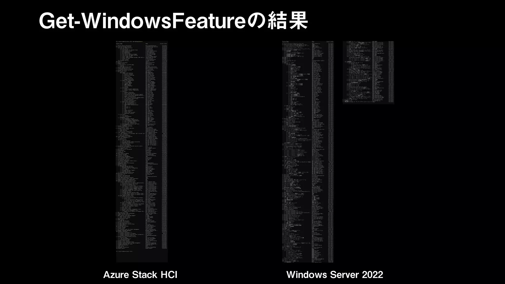 Azure Stack HCI Windows Server 2022
Get-WindowsFeatureの結果
 