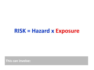RISK = Hazard x Exposure



This can involve:
 