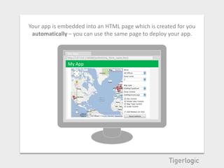 Your app is embedded into an HTML page which is created for you
 automatically – you can use the same page to deploy your app.


              My App
              http://127.0.0.1:54569/jschtml/my_form_name.html

              My App
 