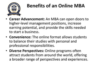 What is Online MBA and benefit of its program by GCETL | PPTX