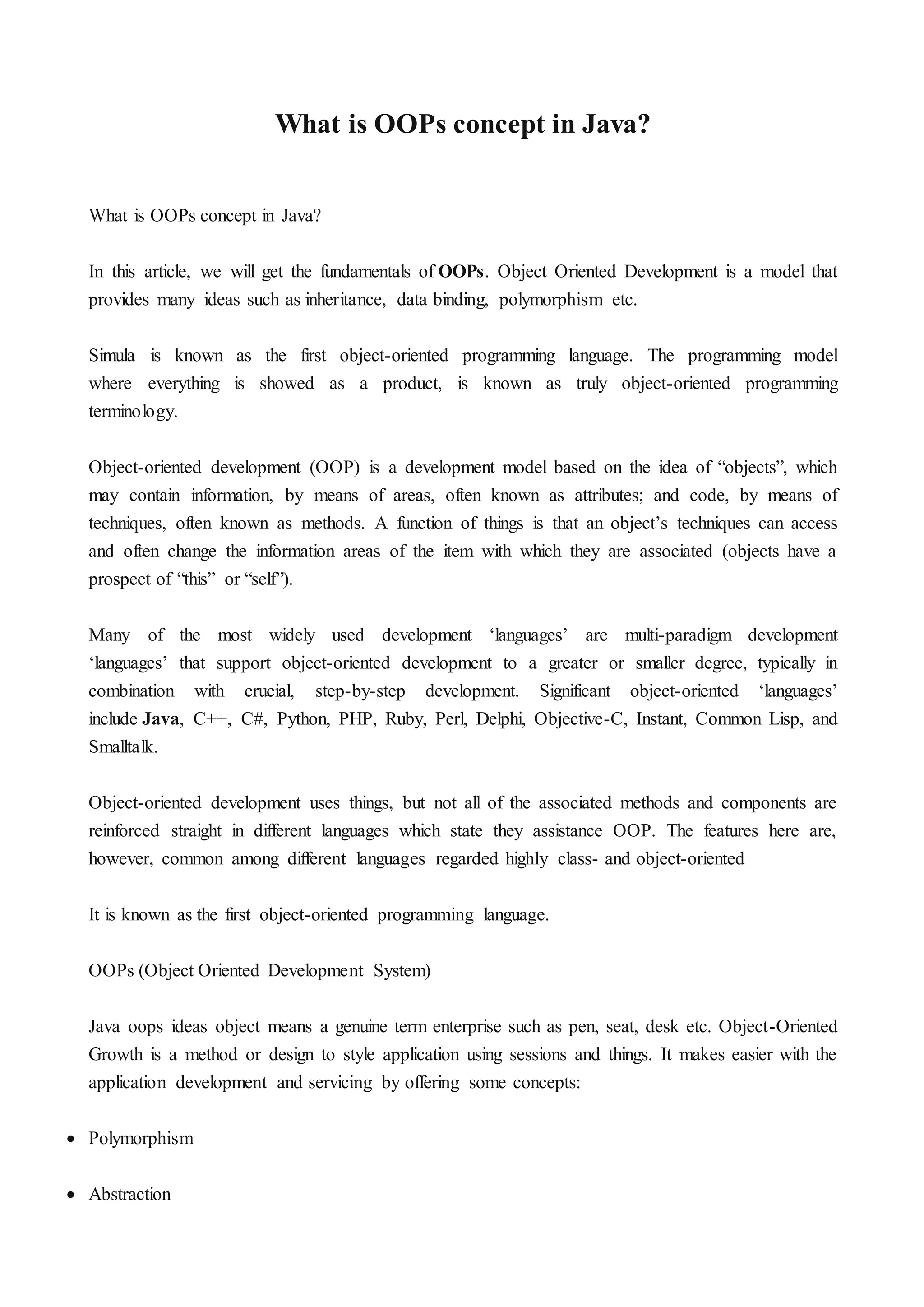 What is oops concept in java? | PDF