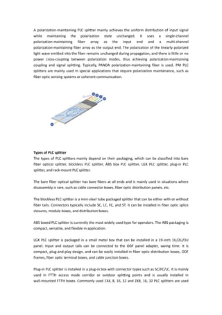 What is optical splitter, PLC splitter, FBT splitter.pdf