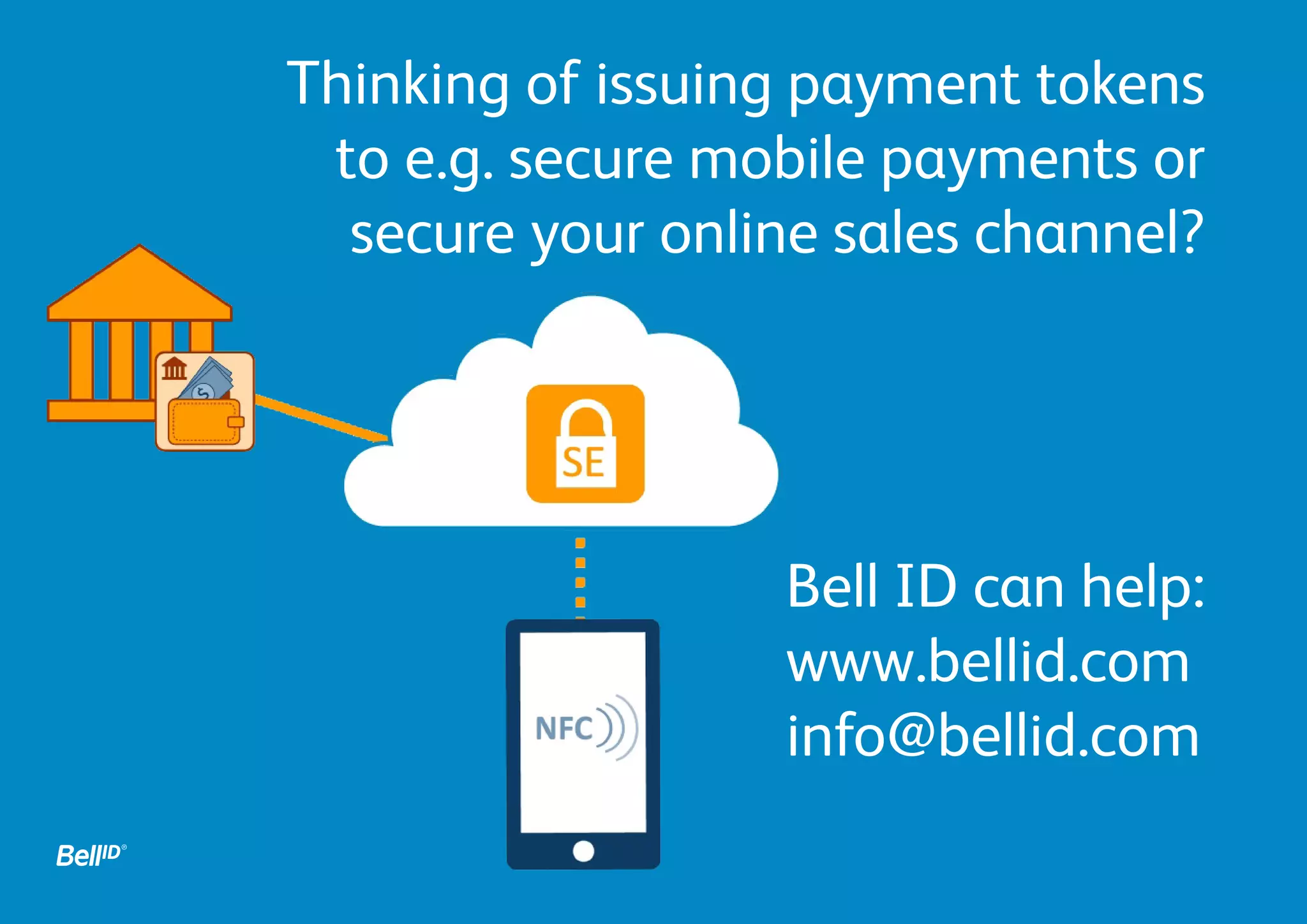 Thinking of issuing payment tokens
to secure mobile payments or
secure your online sales channel?
Bell ID can help:
www.bellid.com
info@bellid.com
 