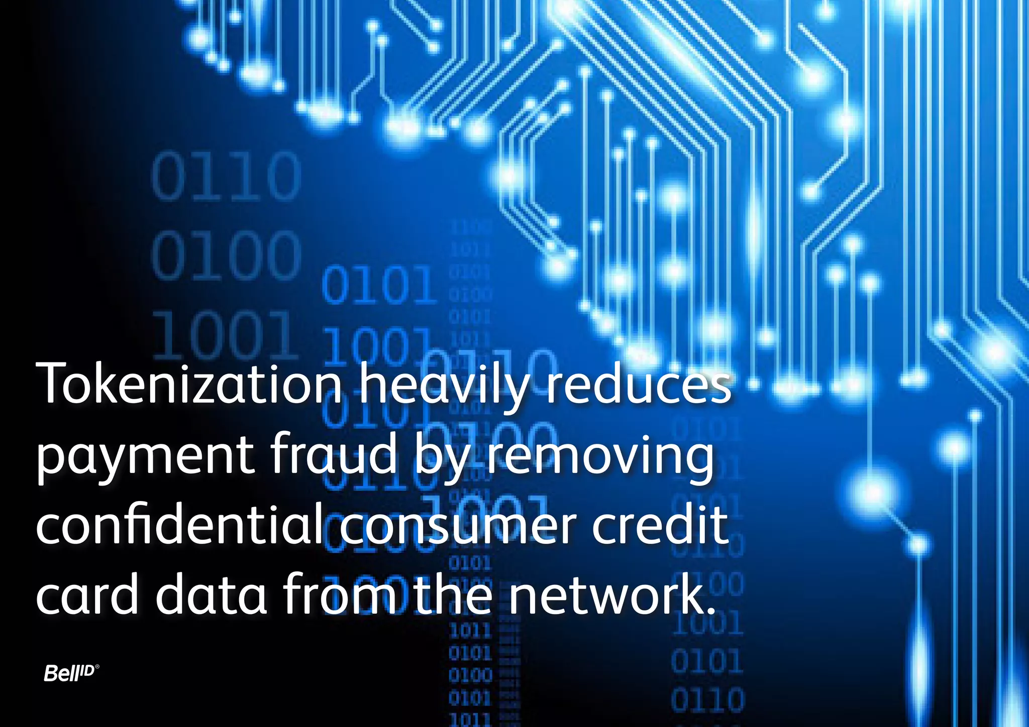 1. Tokenization heavily reduces the
risk of payment fraud by removing
confidential consumer credit card
data from the payment network.
 